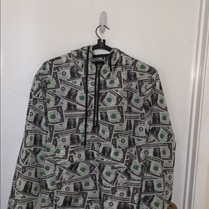 money printed zip up windbreaker